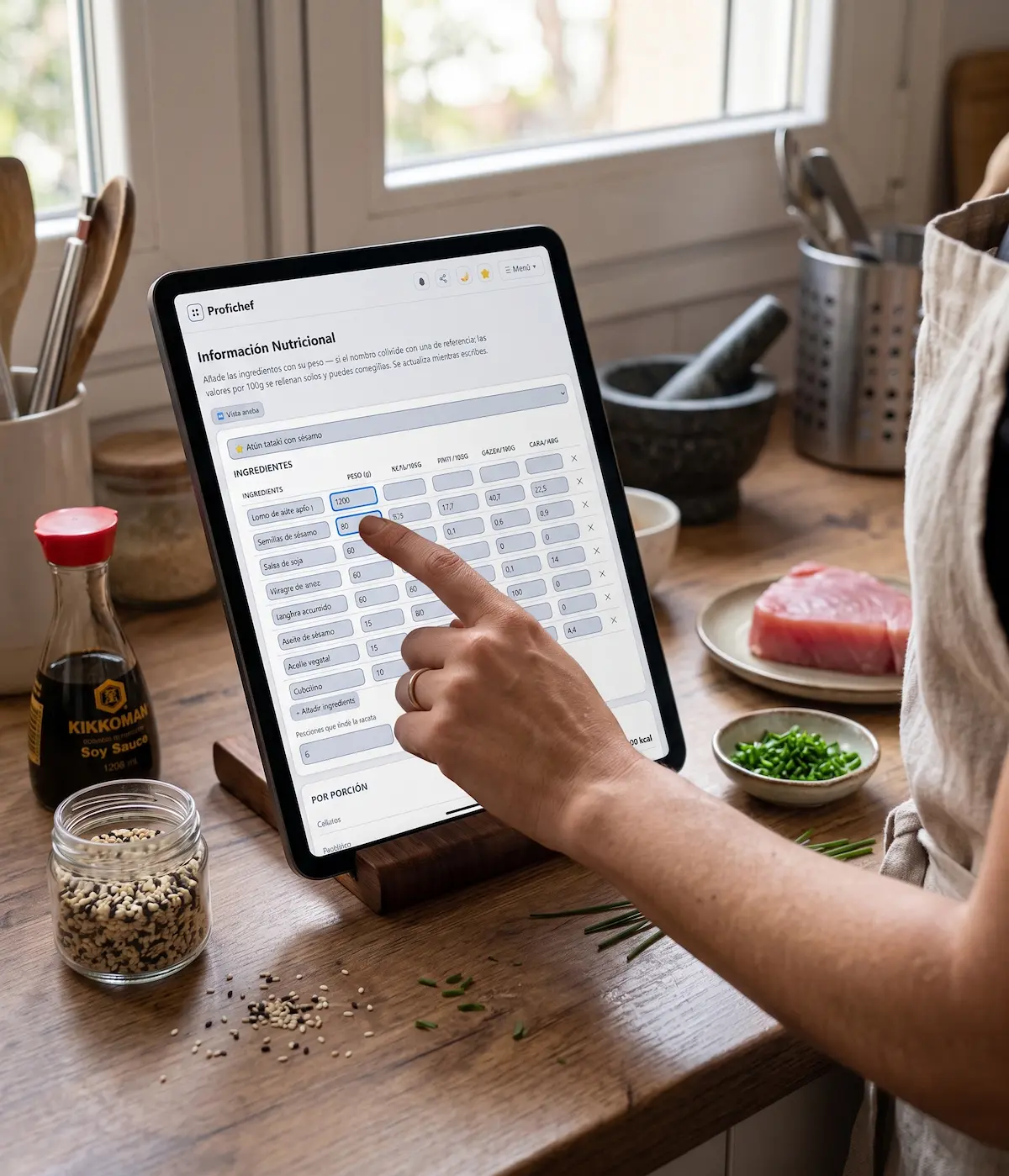 Receta guardada en el recetario digital enviada a una calculadora de ProfiChef